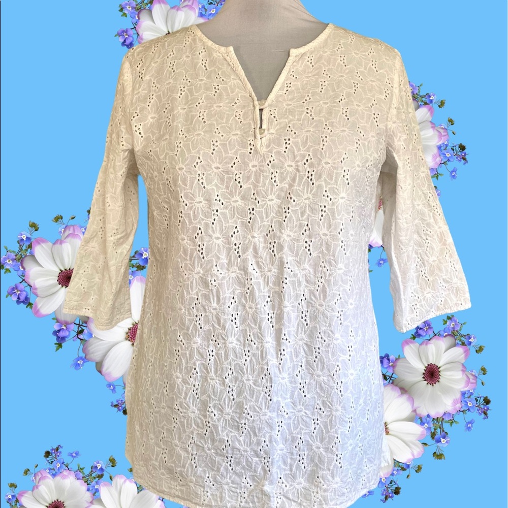 Cotton Yoga Cover up Top Embroidery Anglaise White Tunic